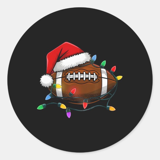 Pegatina Redonda Fútbol navidad Con Navidades De Santa Hat (Anverso)