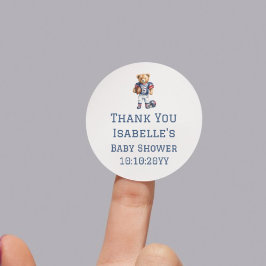 Pegatina Redonda Fútbol Teddy Bear Baby Shower Gracias