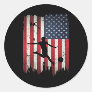 Pegatina Redonda Fútbol Usa Bandera Americana 4 De Julio Patriótico