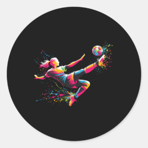 Pegatina Redonda Fútbol y gráfico de fútbol mujeres, niñas y adoles