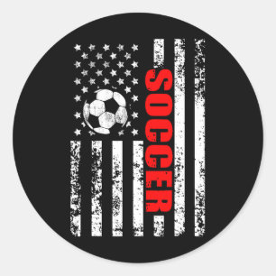 Pegatina Redonda Futbolistas Patriotas De La Bandera Estadounidense