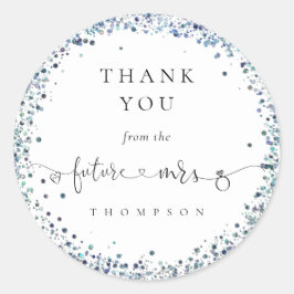 Pegatina Redonda Futura Sra. Blue Purpurina Bridal Shower Gracias