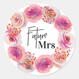 Pegatina Redonda Futura Sra. Bridal Shower Bright Floral