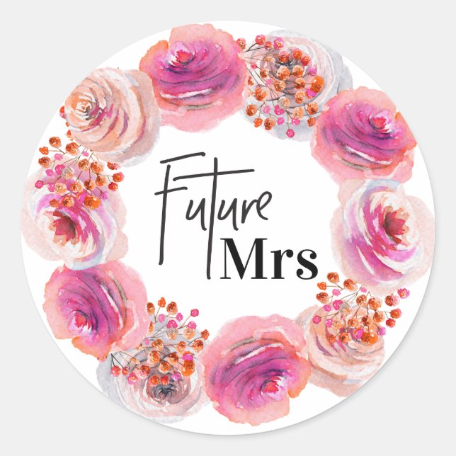Pegatina Redonda Futura Sra. Bridal Shower Bright Floral (Anverso)