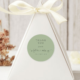 Pegatina Redonda Futura Sra Bridal Shower Sage Green Gracias