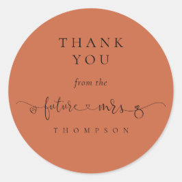 Pegatina Redonda Futura Sra. Bridal Shower Terracotta Gracias