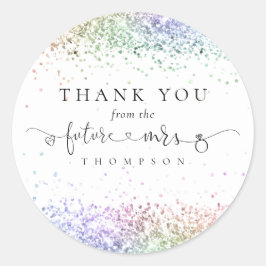 Pegatina Redonda Futura Sra. Rainbow Purpurina Bridal Shower Gracia