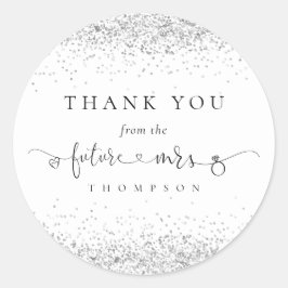 Pegatina Redonda Futura Sra. Silver Purpurina Bridal Shower Gracias