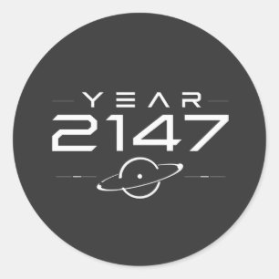 Pegatina Redonda Futuro Cyberpunk Año 2147 Retro Futurismo de Cienc