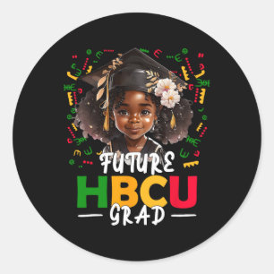 Pegatina Redonda Futuro Grado Hbcu Afro Chica Negro Niños Graduados