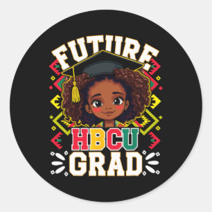 Pegatina Redonda Futuro Grado Hbcu Chica Negro Afro Niños Historiad