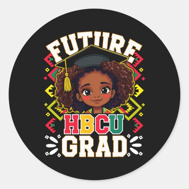 Pegatina Redonda Futuro Grado Hbcu Chica Negro Afro Niños Historiad (Anverso)