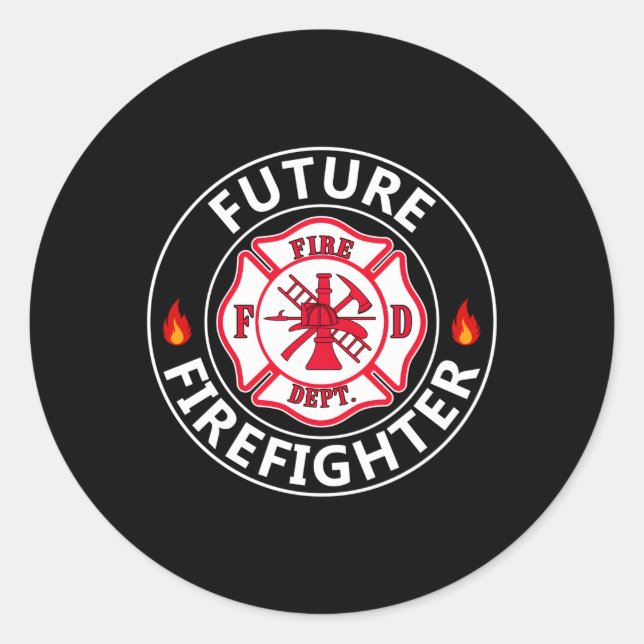 Pegatina Redonda Futuro niño con insignia para bomberos y bomberos (Anverso)
