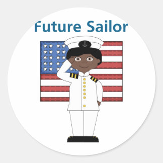 Pegatina Redonda Futuro niño marinero afroamericano