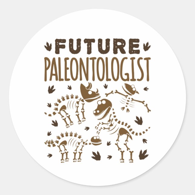 Pegatina Redonda Futuro Paleontólogo Paleontología Dinosaurios Bone (Anverso)