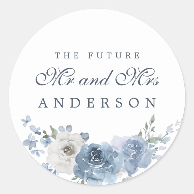 Pegatina Redonda Futuro Sr. Dark Blue Ivory Floral Winter (Anverso)