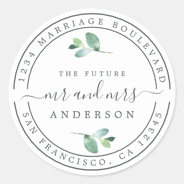 Pegatina Redonda Futuro Sr. Foliage Boda Return Address (Anverso)
