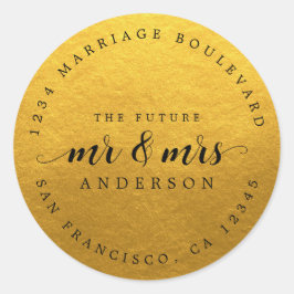 Pegatina Redonda Futuro Sr. Mrs Script Classic Gold Return Address