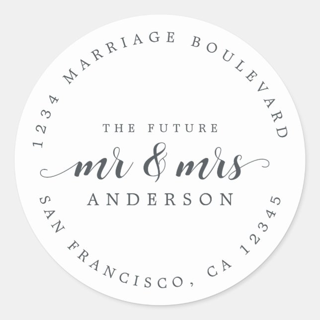 Pegatina Redonda Futuro Sr. Mrs Script Dirección de retorno blanco  (Anverso)