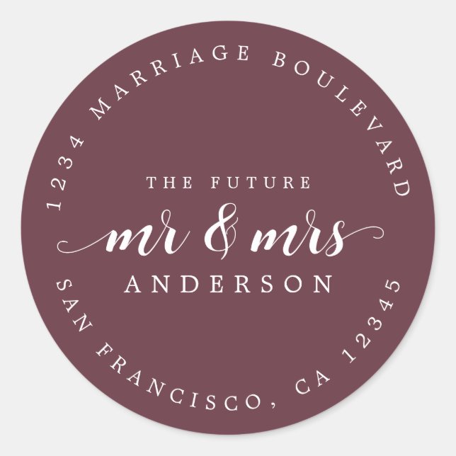 Pegatina Redonda Futuro Sr. Script Dirección de devolución de Borgo (Anverso)