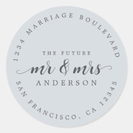 Pegatina Redonda Futuro Sr. Script Pastel Dirección de Retorno Azul