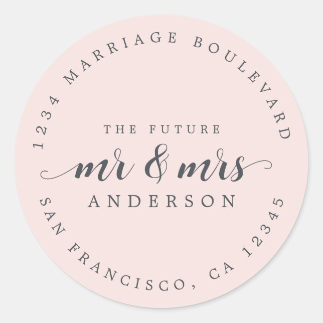 Pegatina Redonda Futuro Sr. Script Pastel Dirección de Retorno Rosa (Anverso)