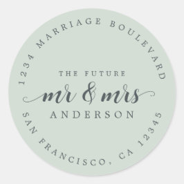 Pegatina Redonda Futuro Sr. Script Pastel Dirección de Retorno Verd