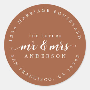 Pegatina Redonda Futuro Sr. Script TerraCotta Dirección de devoluci