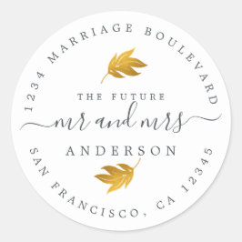 Pegatina Redonda Futuro Sr. Sra. Gold Leaf Boda Return Address