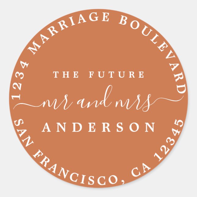 Pegatina Redonda Futuro Sr. Sra. Script Dirección de devolución Dir (Anverso)