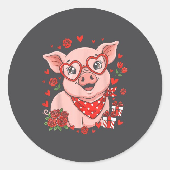 Pegatina Redonda G Cute Farm Animal Sungles Heart Love Valentine  (Anverso)