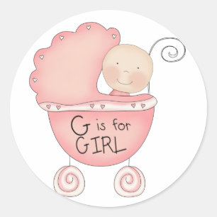 Pegatina Redonda G es para Chica Bebé Rosa Buggy