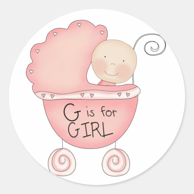 Pegatina Redonda G es para Chica Bebé Rosa Buggy (Anverso)