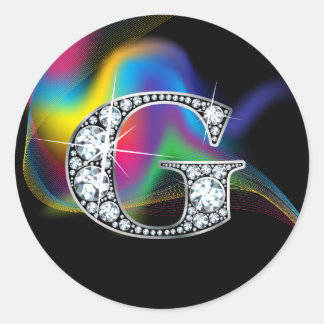 Pegatina Redonda G Faux Diamond Bling on Rainbow Swirl Heart St