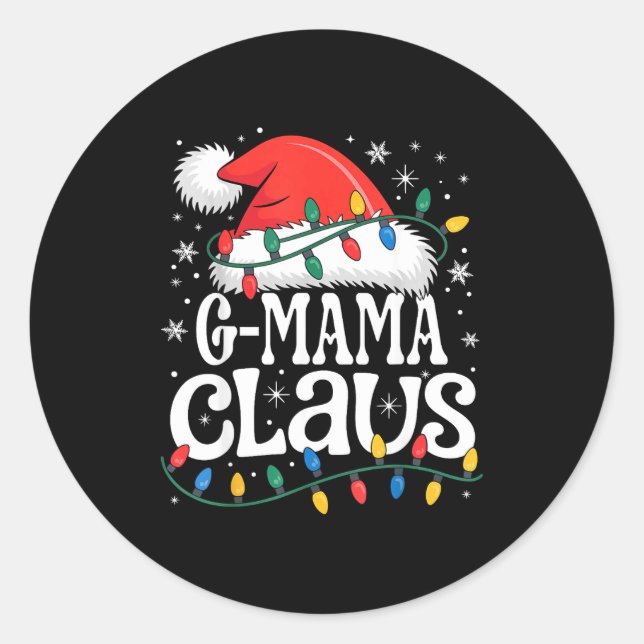 Pegatina Redonda G-mama Claus Funny Xmas Christmas Grandma Holiday  (Anverso)