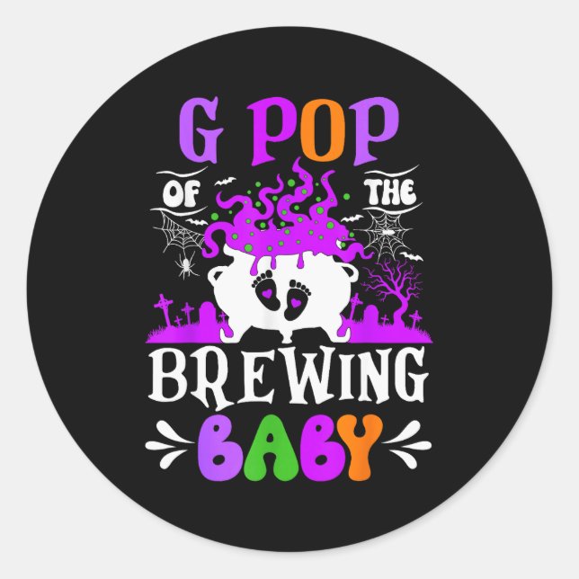 Pegatina Redonda G P Of The Brewing Baby Grandpa To Be Halloween  (Anverso)