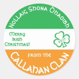 Pegatina Redonda Gaélico irlandés Feliz Navidad personalizado