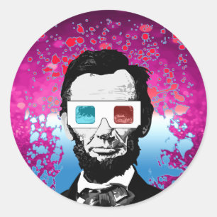 Pegatina Redonda Gafas 3D de Abraham Lincoln brillantes Morado Rosa
