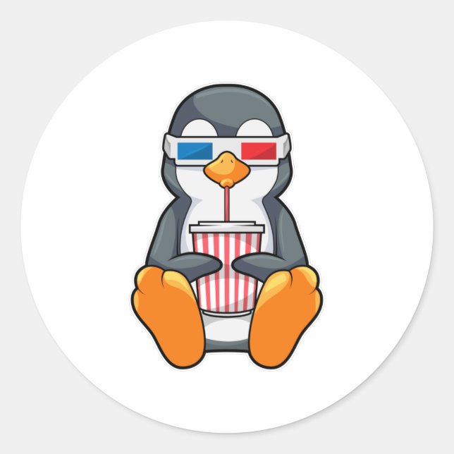 Pegatina Redonda Gafas de cine pingüino Taza de bebida (Anverso)