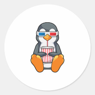 Pegatina Redonda Gafas de cine pingüino Taza de bebida