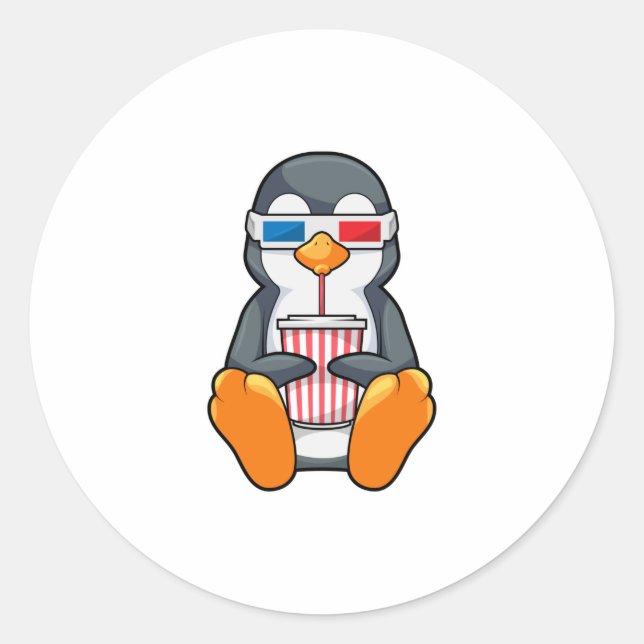 Pegatina Redonda Gafas de cine pingüino Taza de bebida (Anverso)