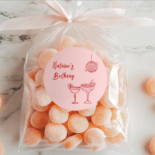 Pegatina Redonda Gafas De Cóctel Rojo De Mano Dibujadas Cumpleaños (Subido por el creador)