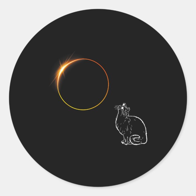 Pegatina Redonda Gafas de eclipse de gato de eclipse solar (Anverso)