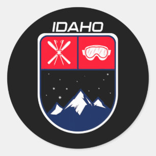 Pegatina Redonda Gafas de esquí de montaña Ski Idaho Trail Skier Po