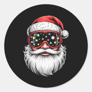Pegatina Redonda Gafas de esquí mágicas para snowboard Santa Navida