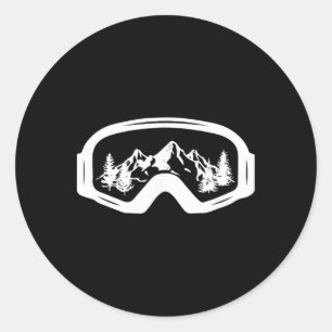 Pegatina Redonda Gafas de esquí y snowboard para deportes de invier