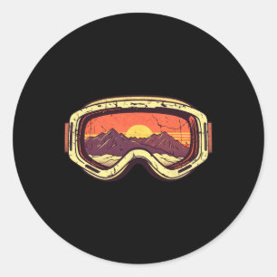 Pegatina Redonda Gafas de esquí y snowboard Retro Mountain Sunset 8