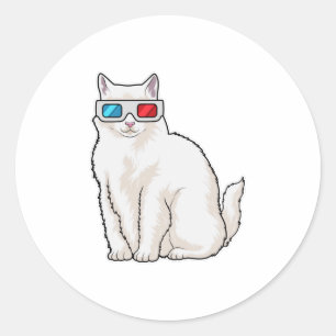 Pegatina Redonda Gafas de gato
