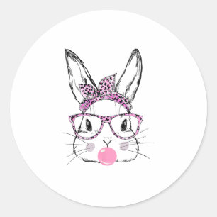 Pegatina Redonda Gafas de leopardo rosado de caramelo lindo con car