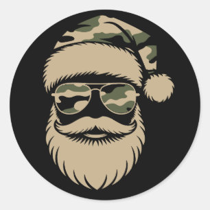 Pegatina Redonda Gafas de sol Camo Santa Claus Navidad Camuflaje 